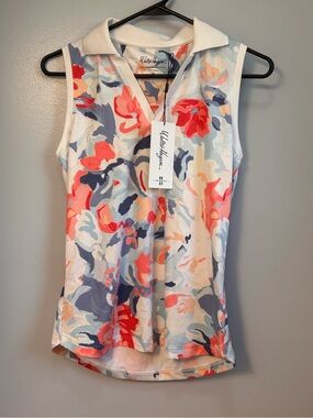 Walter Hagen Floral Sleeveless Polo Tank - Coral, Navy, Blush, White. Sz XS. NWT